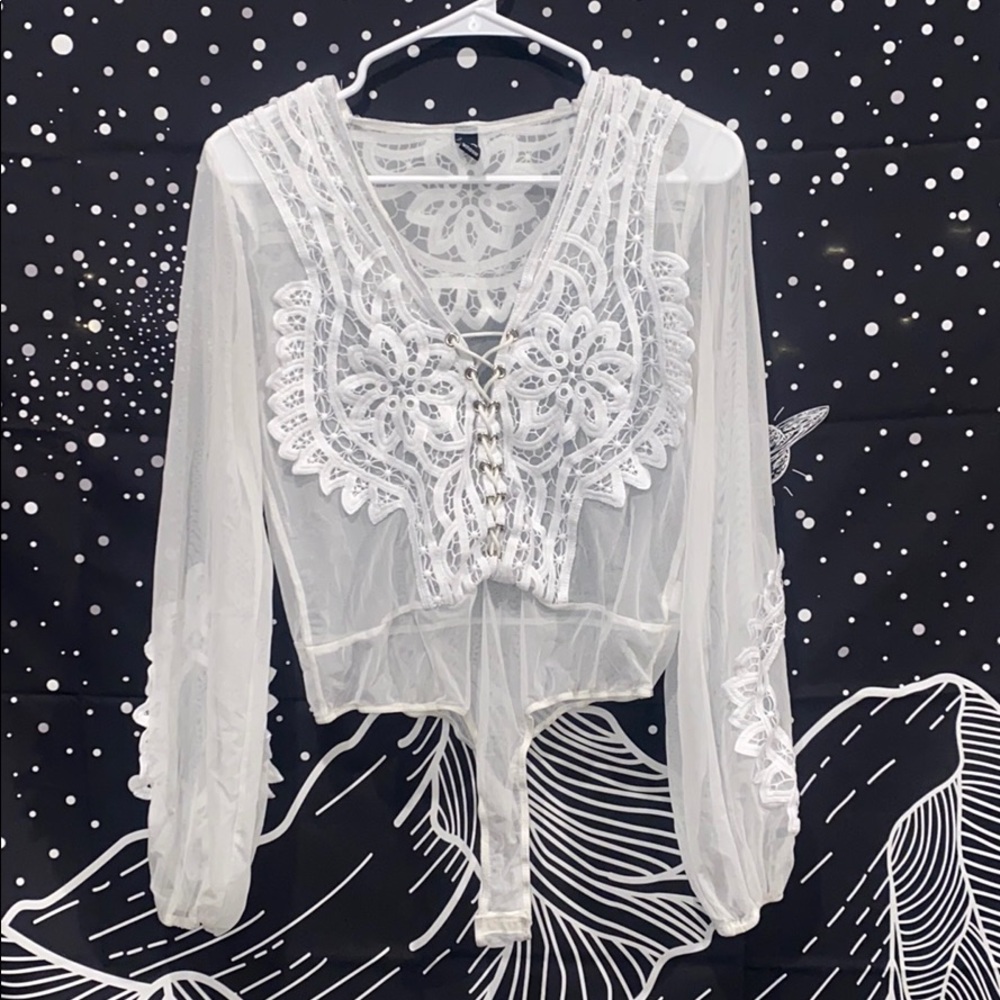 SHEER IVORY LONG SLEEVE BODYSUIT